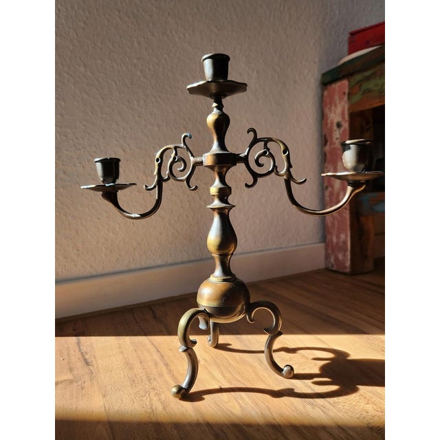 1970s Antique Three-Armed Candlestick in Bronze, 1960s For Sale - Image 5 of 18