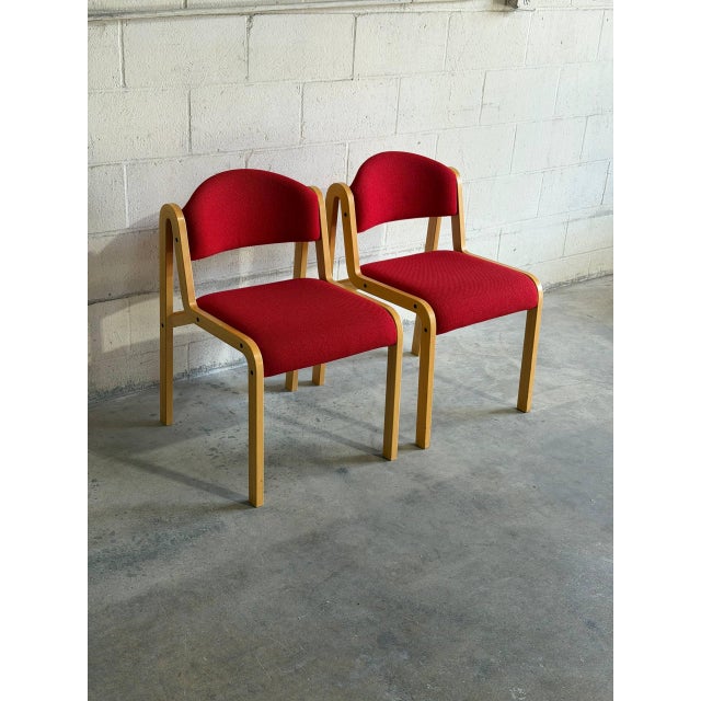 Red Pair of Vintage Danish Duba Bentwood Dining Chairs Red Upholstery Scandinavian Modern For Sale - Image 8 of 8
