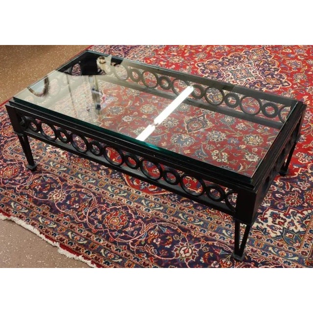 Black Mid Century Style Circle Pattern Black Iron & Glass Cocktail Coffee Table For Sale - Image 8 of 12