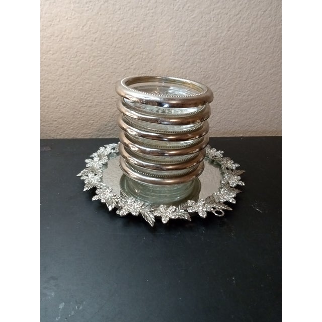 1980s Silver-Tone Rimmed Coasters, Made in Italy- Set of 6 For Sale In Dallas - Image 6 of 7