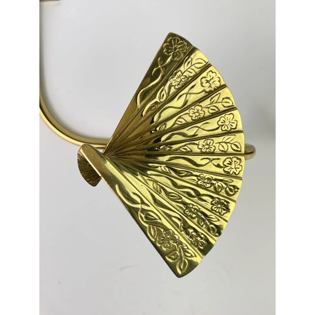1980s Vintage Gold Brass Fan Curtain Drapery Holdback Sconces For Sale - Image 5 of 12