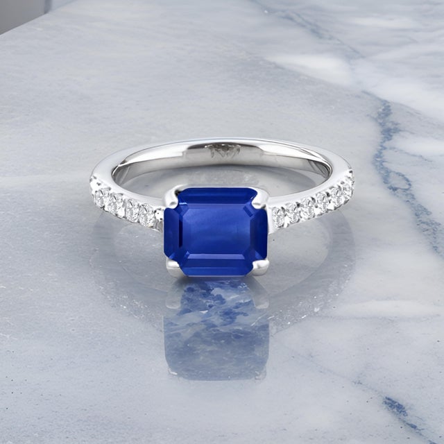Natural Sapphire Diamond Ring 6.5 14k W Gold 1.99 TCW Certified, Size 6.5 For Sale - Image 11 of 15