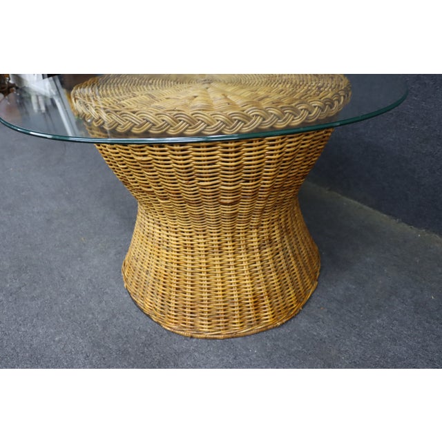 Mid-Century Modern Wicker Hourglass Coffee Table With Glass Top For Sale - Image 13 of 13