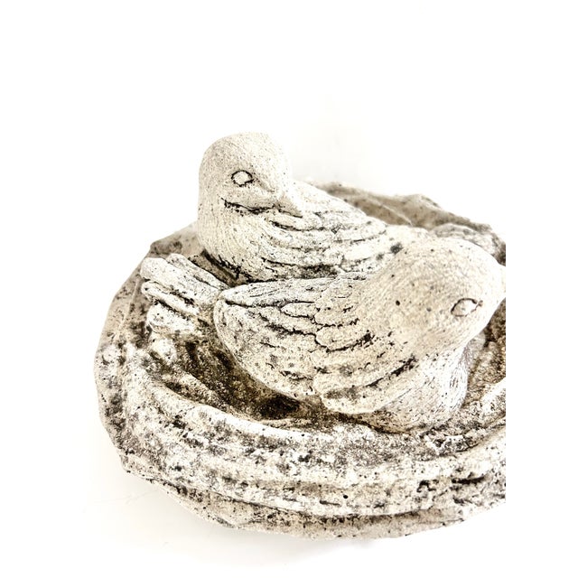 Vintage Concrete Bird Nest Garden Sculpture, Cast Stone Sparrow Planter or Birdbath Accent For Sale - Image 4 of 11