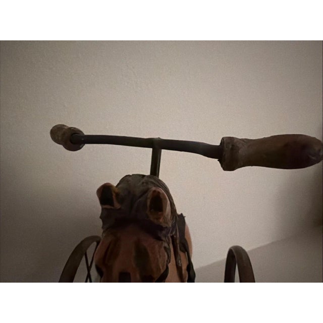 1980s Antique Toy Hand Carved Horse Tricycle - Wood And Metal with Leather Saddle For Sale - Image 5 of 7