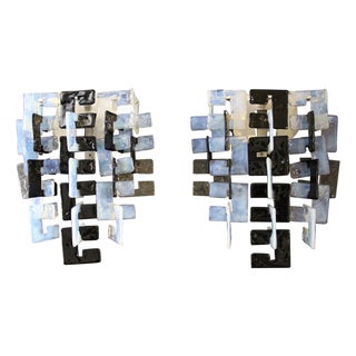 Modern Wall Lights in Black, Iridescent Murano Glass and Crystal for Mazzega, 1960s, Set of 2 For Sale