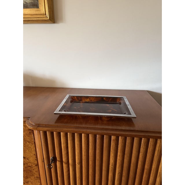 Hollywood Regency Brass and Tortoiseshell Acrylic Glass Tray, Italy, 1970s For Sale - Image 11 of 12