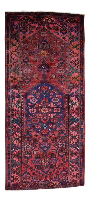 Vintage 1940s Persian Geometric Kurdish Juff Handwoven Wool Rug - 3'9" X8'4"