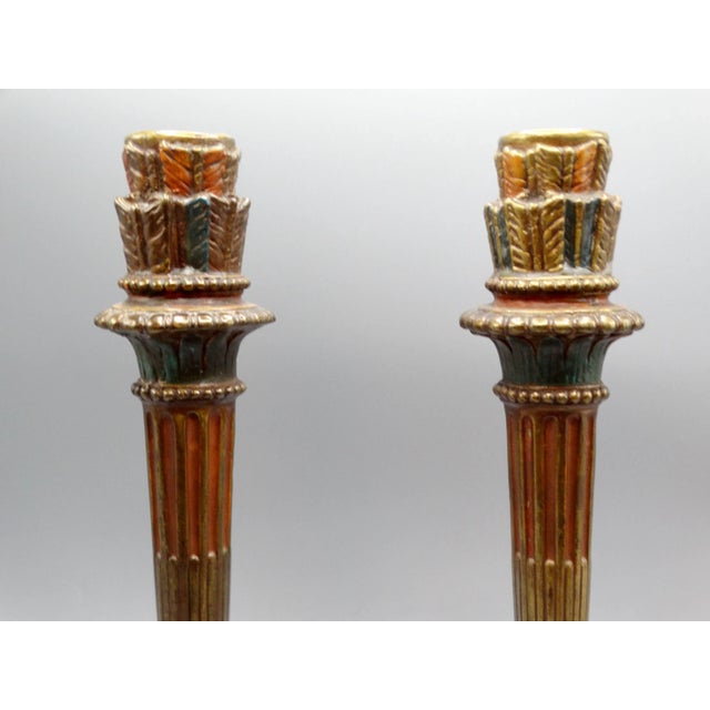 Traditional Italian Majolica Candlesticks 14" Height, a Pair For Sale - Image 3 of 8