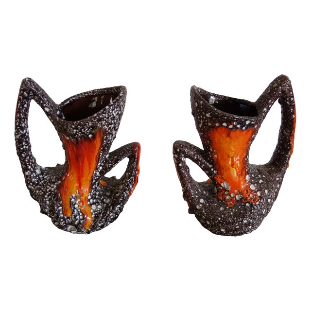 Fat Lava Vase from Vallauris, France, 1950s, Set of 2 For Sale