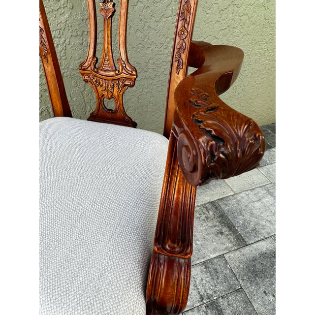 Vintage 20th Century Carved Wood Georgian Chippendale Style Ball & Claw Feet Arm Chair For Sale - Image 9 of 12
