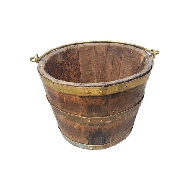 19th Century Brass Mounted and Oak Bail Handle Bucket For Sale - Image 4 of 7