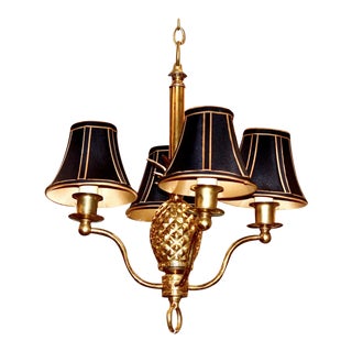Vintage 1970s Brass Pineapple Chandelier with Black Shades For Sale