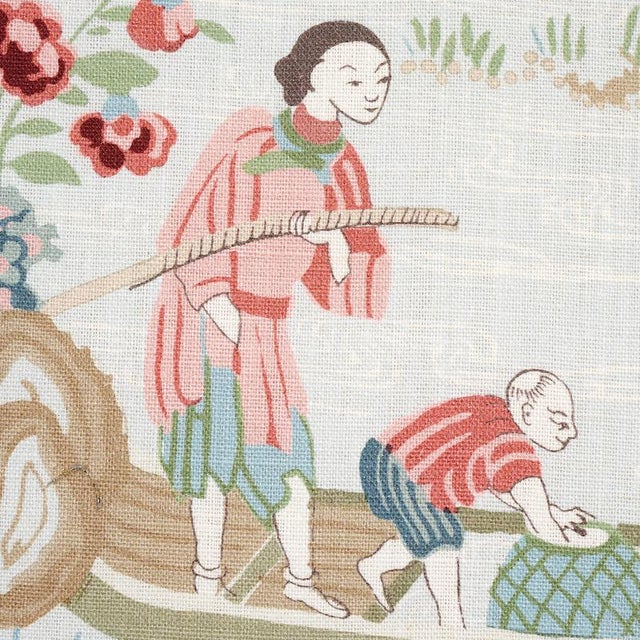 Chinoiserie Schumacher Yangtze River Fabric in Aqua For Sale - Image 3 of 3