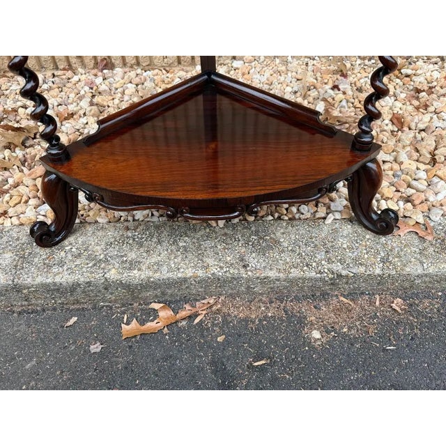 Antique Victorian Style Rosewood 3 Tier Corner Shelves Etageres Whatnot. For Sale - Image 11 of 11