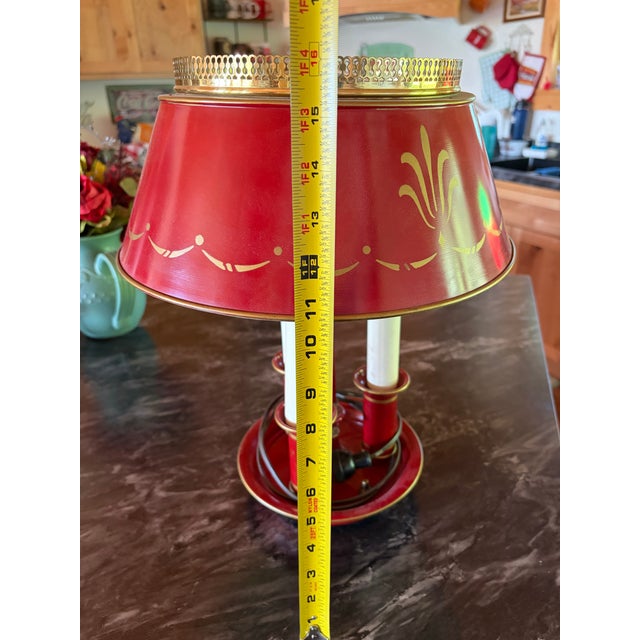 Metal Antique Red Metal Tole French Bouillotte Table Lamp For Sale - Image 7 of 8
