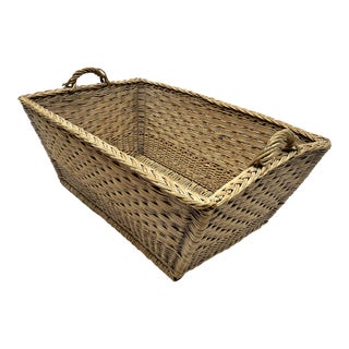 Vintage 1930s European Woven Wicker Market Basket For Sale