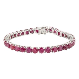 Antique 26.05 Ct Ruby Tennis Bracelet in Sterling Silver For Sale