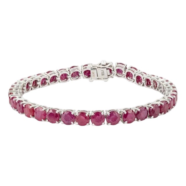 Antique 26.05 Ct Ruby Tennis Bracelet in Sterling Silver For Sale