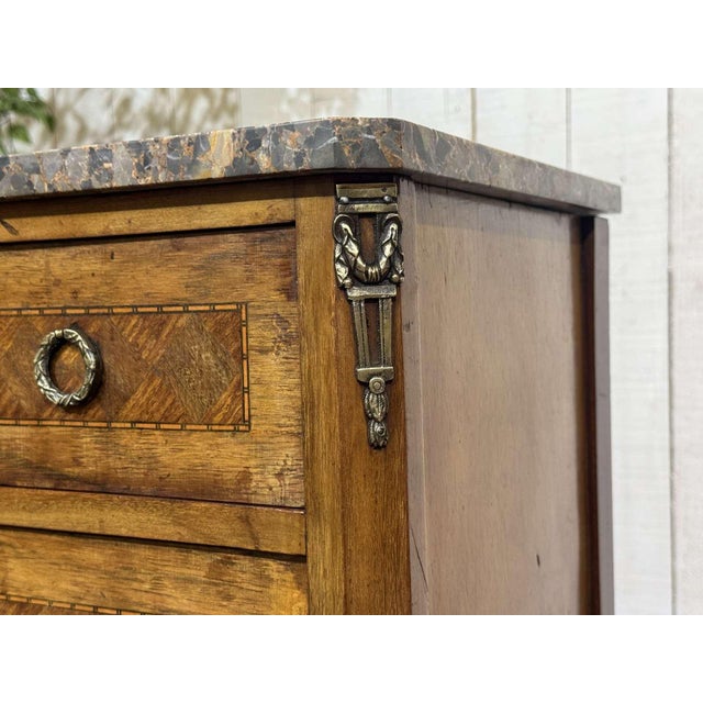 Brown Transitional Style Walnut Commode with Marble Top, 1950s For Sale - Image 8 of 18