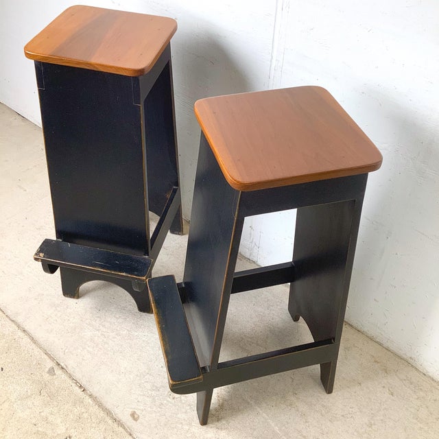 American Pair of Contemporary Shaker Style Architectural Stools For Sale - Image 3 of 18