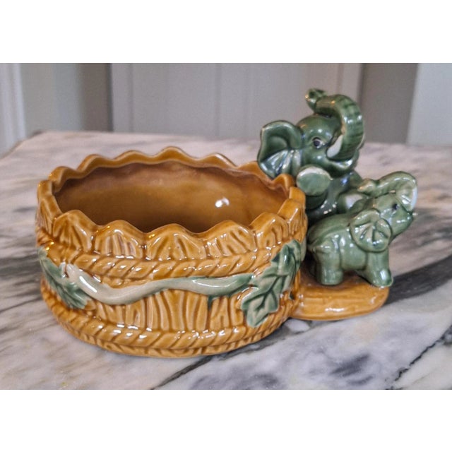 Vintage Elephant Motif Majolica Style Planter For Sale In Seattle - Image 6 of 10