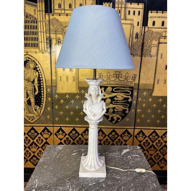 Gold Alabaster Lamp Representing La Dame De Pic For Sale - Image 8 of 8