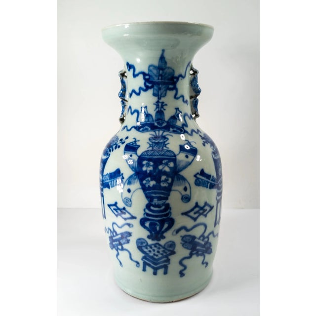 Chinoiserie Early 20th Century Chinese Celadon and Underglaze Blue Vase For Sale - Image 3 of 12