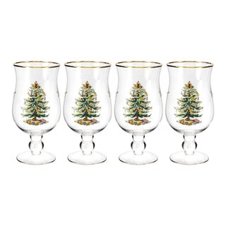 Spode Christmas Tree Tulip Glasses 17 oz., Set of 4 For Sale