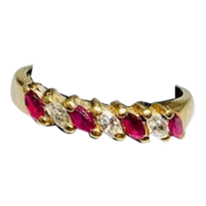 Late 20th Century Ruby and Diamond 14K Gold Marquis Eternity Band, Size 7
