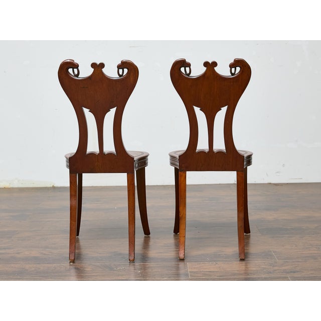 Pair of English Mahogany Hall Chairs with Carved Eagle Heads, 19th Century For Sale - Image 9 of 11