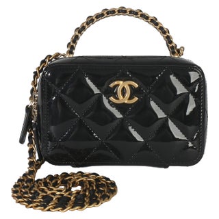 Black Quilted Patent Mini Vanity Chain Bag For Sale