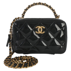Black Quilted Patent Mini Vanity Chain Bag