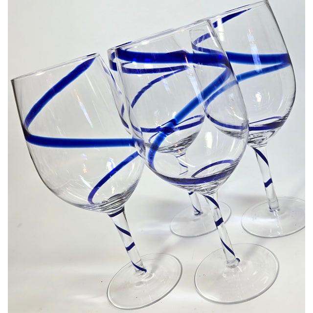 Contemporary Cobalt Ribbon Goblets- Set of Four For Sale - Image 3 of 12