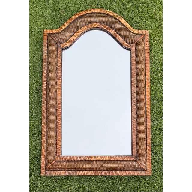 English Vintage Serpentine-Top Woven Rattan Wall Mirror For Sale - Image 3 of 10