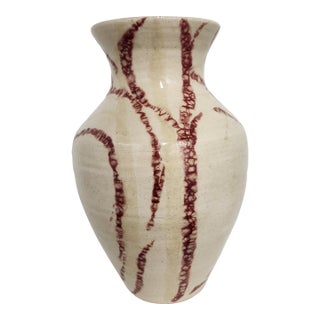 Vintage J. Weber Studio Pottery Oxblood Drip Glaze Cream Crackle Vase For Sale