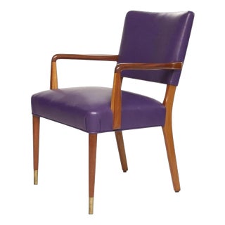 Mid-Century Modern Danish Purple Leather and Wood Armchair, 1960 For Sale