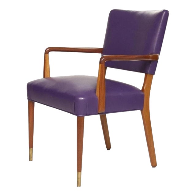 Mid-Century Modern Danish Purple Leather and Wood Armchair, 1960 For Sale
