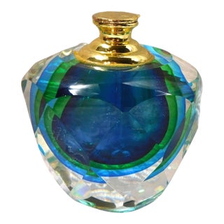 1980s Blue and Green Art Glass Perfume Bottle For Sale