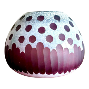 Late 20th Century Boho Art Glass Vase With Frosted Dot & Stripe Design