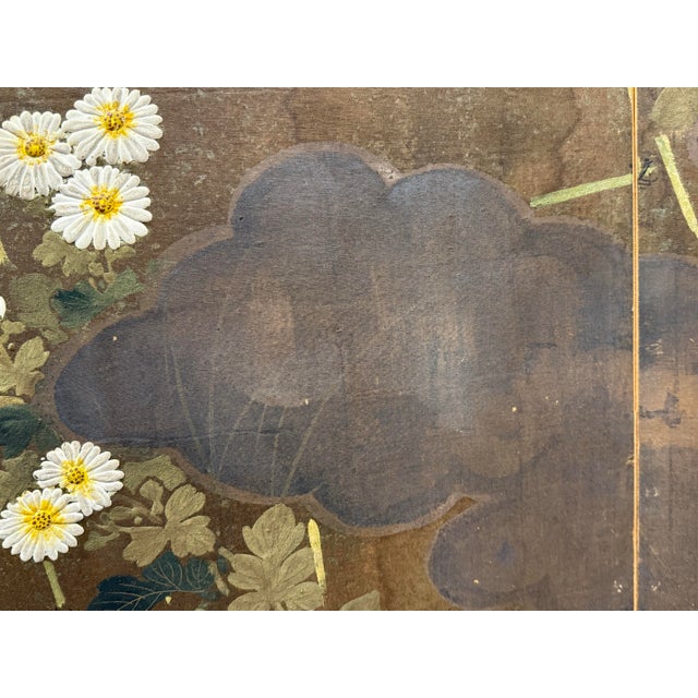 Brown Japanese Byōbu Four Panel Screen Divider, Antique For Sale - Image 8 of 12