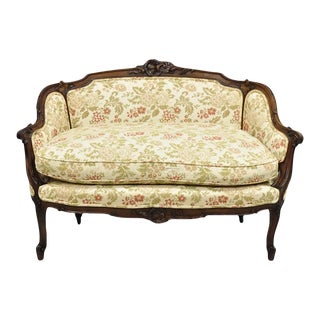 Early 20th Century Antique French Louis XV Style Carved Walnut Small Loveseat Settee Sofa For Sale