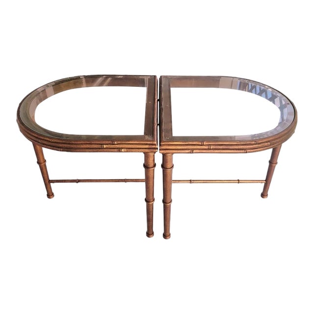 Vintage Hollywood Regency Iron Bronze Faux Bamboo Convertible Oval Coffee/sideTable For Sale