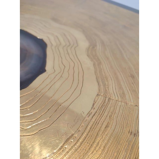 Brass Etched Coffee Table with Blue Agathe Stone, 1987 For Sale - Image 3 of 10