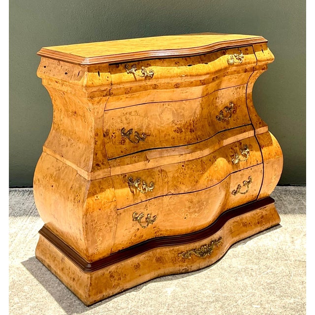 Late 20th Century Vintage Burl Wood Marquetry Bombe Chest For Sale - Image 5 of 12
