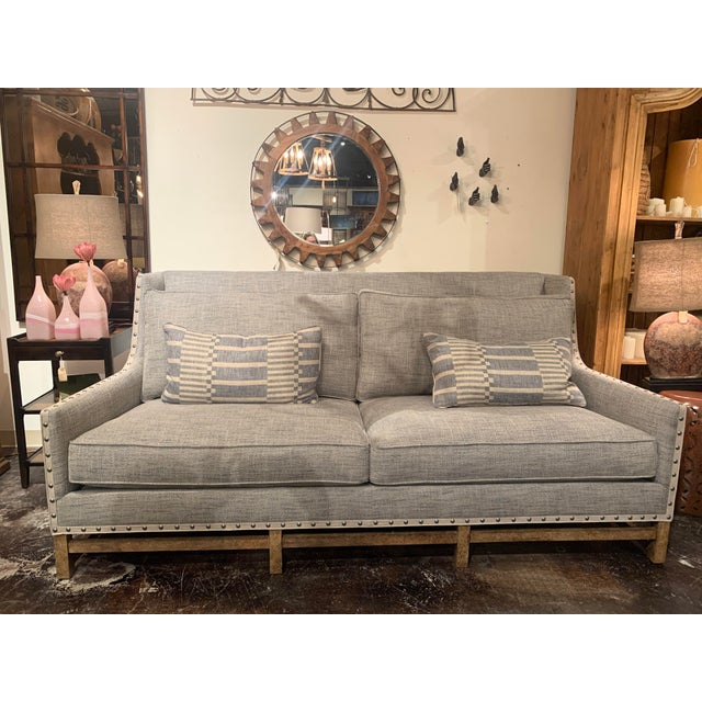 Paul Robert Upholstered In Blue And White Linen Paddy Sofa Chairish