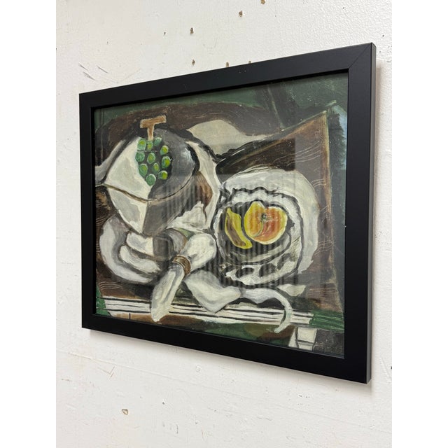 Design Plus Gallery presents a Fruit Dish + Fruit Basket Painting in the style of Georges Braque. This modernist...