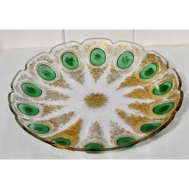 Antique Moser Style Cut & Painted Etched Glass Large Bowl For Sale - Image 4 of 11