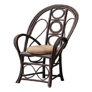 Antique French Folk-Art Hazel Branch Armchair, 1890s For Sale
