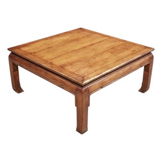 Vintage Ming Style Square Cocktail Table With Distressed Gilt Accents For Sale